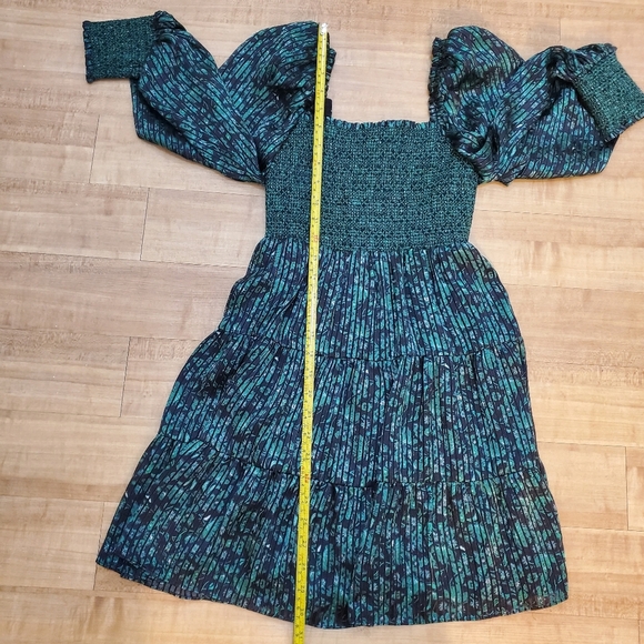 ALICE + OLIVIA Smocked Green Floral Long Sleeve Mini Dress Size XS - Picture 6 of 13